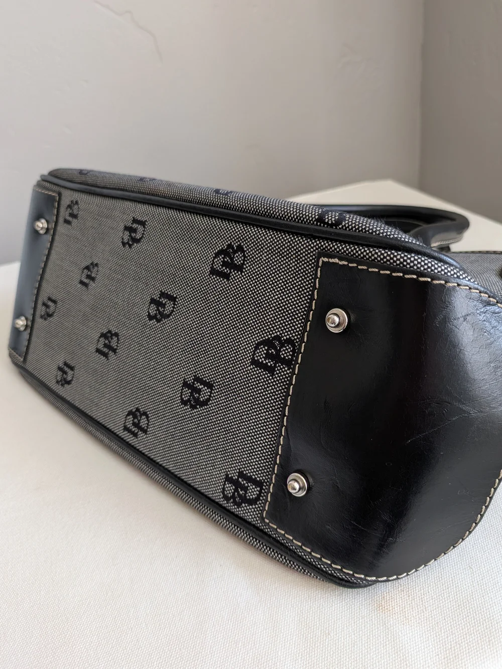 Dooney & Bourke Black and Gray Monogram Satchel With Detachable Shoulder Strap